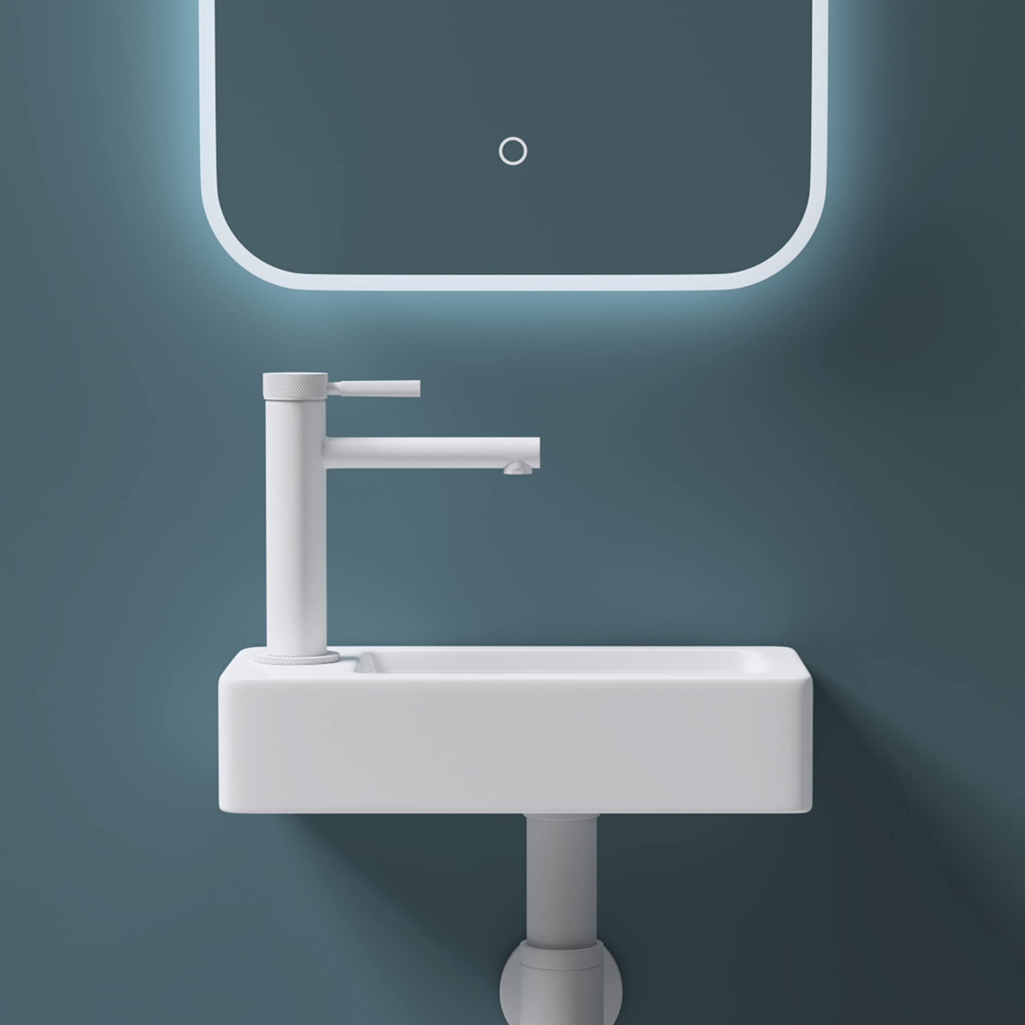 Mai & Mai Lavabo Bagno Sospeso 37.5X18X8.8cm in Ceramica, Brüssel3053R | Lavandino Bagno Rettagolare, Nano Rivestimenti Inclusi, Bianco