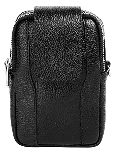 Samantha Look Umhängetasche Echt Leder Damen Made in Italy, Crossbody-Bag mit 2 Hauptfächern, Umhängetasche mit abnehmbarem Schultergurt schwarz 021216