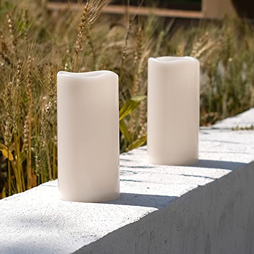 Image of NONNO&ZGF 4X8 inch Huge Outdoor IP44 Warm White LED Rainproof Waterproof Candles, Large Flameless Battery LED Pillar Candle with Remote and Timer, Resin, No Melt, 2 Pack