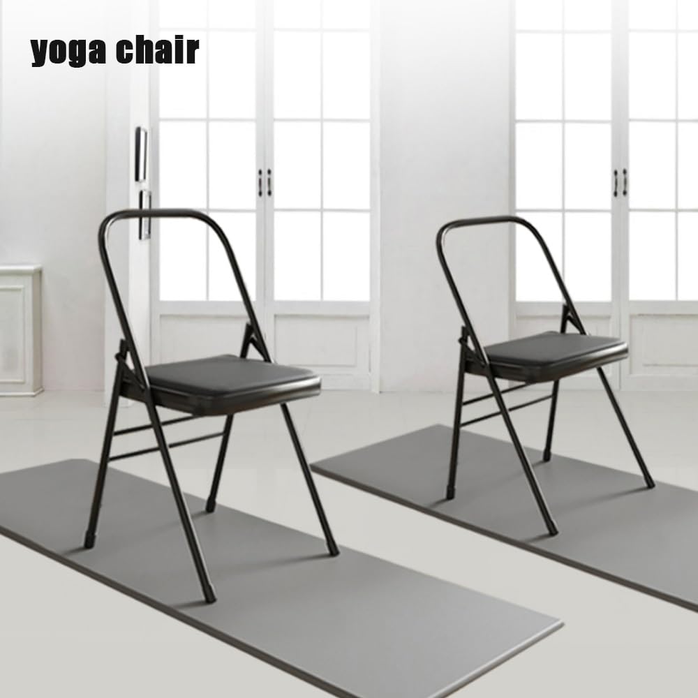 Silla Plegables De Yoga Pilates, Silla Auxiliar Yoga para Hogar, Silla De Yoga Iyengar Plegable, Silla De Yoga De Metal con Respaldo, Cuero PU De Calidad(Pink)
