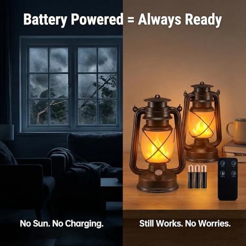 Image of Outdoor Lanterns Waterproof Hanging Vintage LED Camping Lamps with Dancing Flame Non-Solar Remote Control Light Landscape Decor for Table Patio Garden Yard Pathway Porch 2Pack (3AA Batteries Power)