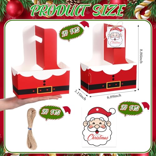 ForraFun 24 Sets Christmas Drink Carrier with Handle Disposable Kraft Paperboard Coffee Cup Holder with Tags Portable Foldable Tray to Go Cup Holder for Xmas Holiday Party Favor (Santa Claus) by ForraFun - Image 2