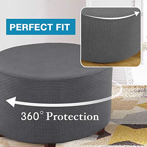 Flamingo P Stretch Ottoman Slipcovers Round Ottoman Covers Removable Footstool Covers Storage Ottoman Protect Covers For Living Room (Medium, Gray) Fit Dia 20" - 23" #TOP3