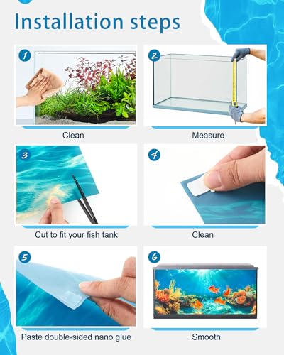 Image of Mindsoft 4 Pack Aquarium Background Polyester 48 x 18 Inch Cloth Fish Tank Background Undersea Corals Sunshines Rock Aquatic Plants Wallpaper with Double-Sided Tape