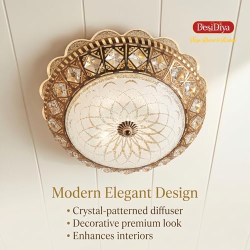 Image of Desidiya LED Modern Round Flower Chandelier for Living Room Ceiling Crystal Ceiling Light Lamp | Jhummar Lighting for Bedroom, Pendant Lighting for Hall, Living & Dining, Multicolour (300MM)