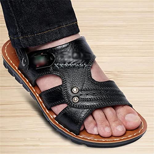 Genuine Leather Men's Sandals Shoes Outdoor Casual Sandals Cowhide Beach Shoes Purpose Men's Sandals Slippers(42)3