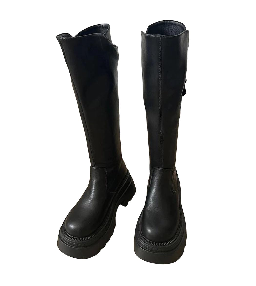Womens Rivet Knee High Boots Western Style Comfortable Casual Long Shoes Black