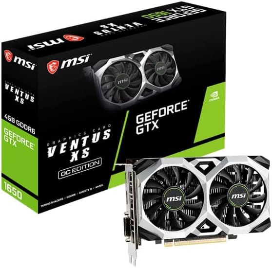 MSI GeForce GTX 1650 D6 VENTUS XS OC Scheda Video 4GB GDDR6, 1620MHz, 128-bit, PCI Express x16 Gen 3, DisplayPort, HDMI, DVI-D, doppia ventola MSI GeForce GTX 1650 D6 VENTUS XS OC Scheda Video 4GB GDDR6, 1620MHz, 128-bit, PCI Express x16 Gen 3, DisplayPort, HDMI, DVI-D, doppia ventola