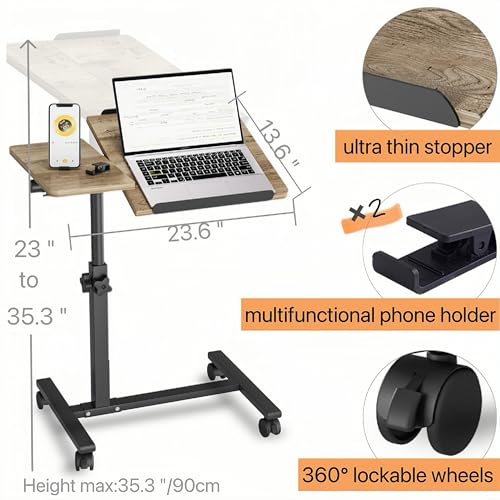 Irufgll AB440-COFFEE Adjustable Laptop Stand For Couch Laptop Bed Table With Wheels Medical Overbed Tables Couch Tray Table Hospital Bed Table Office Carts & Stands-Coffee thumb #2