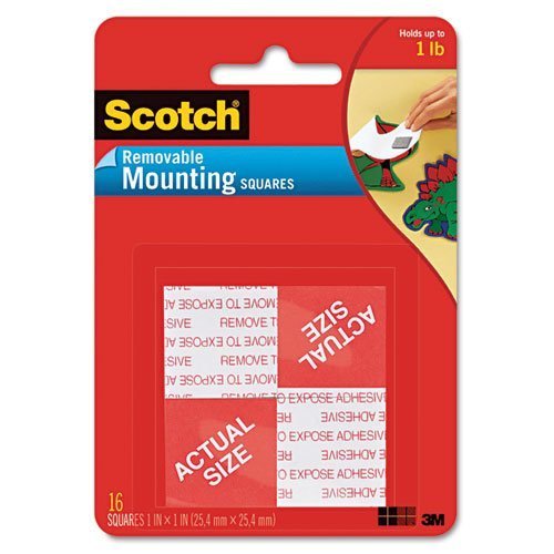 ScotchRemovable Mounting Squares, 1 x 1 inches, 16 Squares/package (3 Packages)