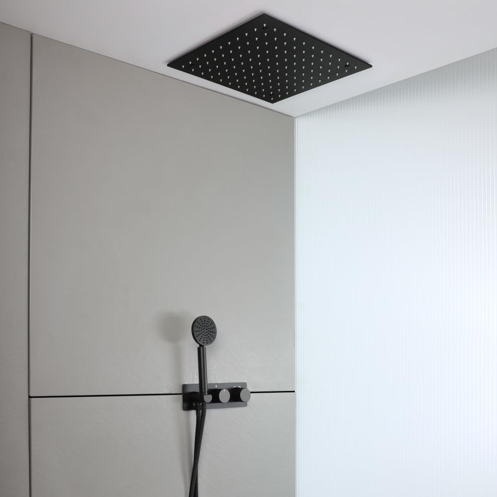 Milano Lune Thermostatic Mixer Valve 400mm Rainfall Shower Head Handset - Black