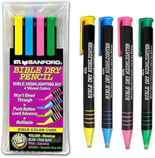 G.T. Luscombe Company, Inc. Bible Dry Highlighting Kit | No Bleed Eco-Friendly Refillable Dry Highlighters | No Sharpening | No Smearing or Fading | Vibrant Colors Yellow, Blue, Pink, Green (Set of 4)