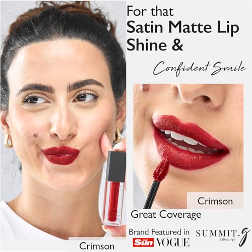 Summit G Satin Glossy Liquid Matte Lipstick, Long Lasting Lip Stain, Vitamin E Enriched, Easy Apply Lip Tint Red - Image 2