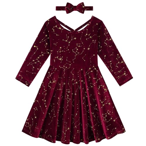 Weixinbuy Toddler Girl Fall Winter Clothes Outfit Baby Girl Velvet Twirl Dress Long Sleeve Pocket Swing Party Dress for Girl
