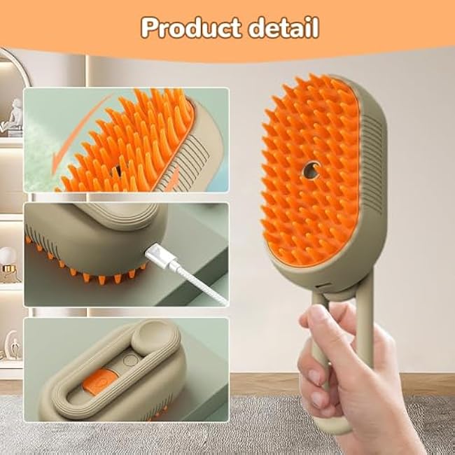 Cat Steam Brush,2025 Upgrade Pet Steam Groomer Comb, 3 In 1 Hair Water Brush for Cats,Multifunctional Hair Removal Comb for Shedding Cat Grooming Kit Supplies (Light Coffee)-M93nkj81