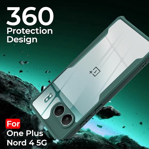 Image of A rtistque Clear Hard Transparent Back Cover Case Acrylic Armor for OnePlus Nord 4 | Anti-Drop | Shockproof TPU Edge | Oneplus Nord CE 4 5g Back Cover - Green