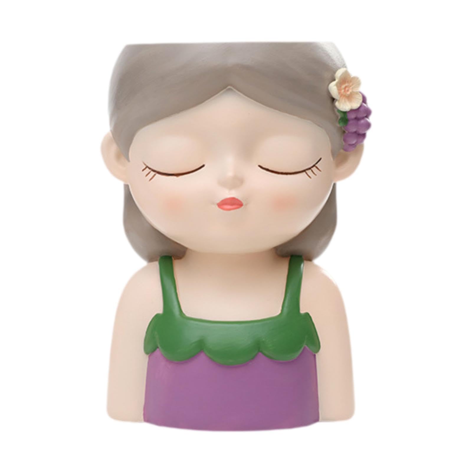 UJEAVETTE Bust Vase Sculpture with Drainage Hole Planter for Kitchen Greenhouse Indoor Purple 13x11.5x18cm-image-26