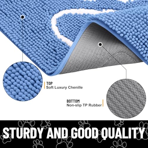 Image of Smiry Dog Door Mat for Muddy Paws, Absorbent Dirt Trapper Non Slip Quick Dry Washable Chenille Mat for Mud Dogs, Entry Rug for Indoor and Outdoor (48x30 Inches, Cornflower Blue and White)