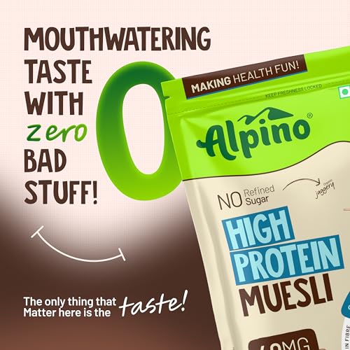 Image of ALPINO High Protein Super Muesli Cold Coffee 400g - Multigrain Flakes & Rolled Oats, Soya Protein, Nuts & Seeds, Coffee Extract - 24% Protein, Source of Dietary Fibre & Healthy Fats