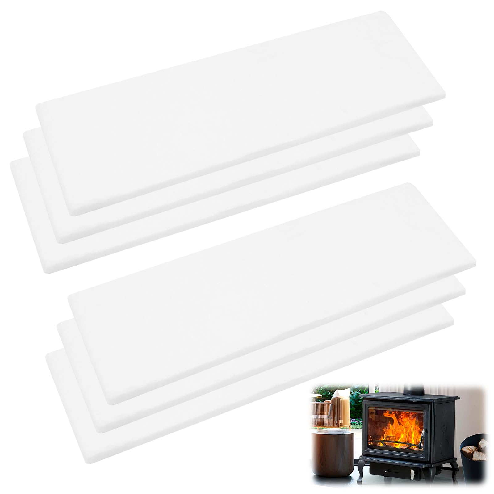 Lana de Cerámica para Bioetanol, 6 Piezas Fibra Cerámica Recortable para Chimeneas, Esponja para Quemador de Etanol/Gel, 30x10x1.3cm (12"x4"x0.5") Blanco