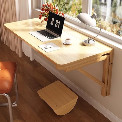 SXZenSpace Banco de Trabajo Plegable de Pared, Escritorio de Madera, Mesa Plegable, Mesa Flotante. Ideal para Espacios pequeños, Estudio, Bar, Ordenador, portátil. Color Natural.