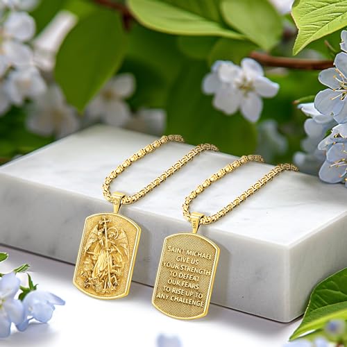 Eusense St Michael Necklace for Men Women Gold Sterling Silver 925 Saint Christopher Pendant Virgin Mary Miraculous Medalla de Praying Hand San Benito Benedict Jewelry2