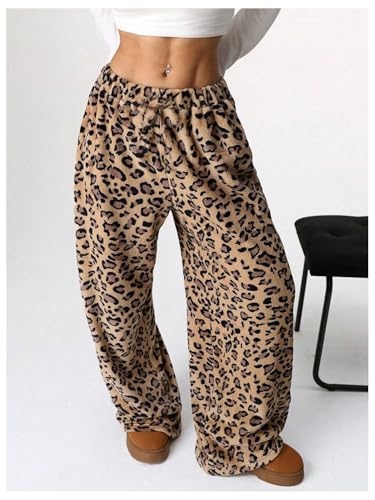 Women's Y2k Leopard Print Pants Drawstring Waist Cheetah Low Waist Straight Wide Leg Pants3