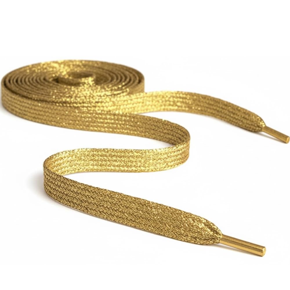 Coloured Metallic Sparkly Glitter Flat Shoelaces 12mm wide x 80cm & 120cm Long For Kids & Ladies Trainers, Dance and Skate Boots