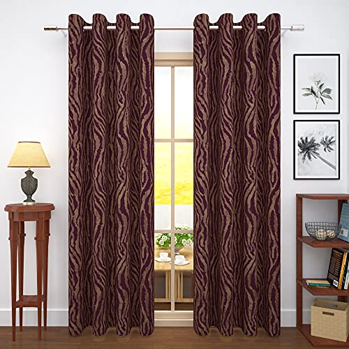 Image of Story@Home Bloom Collection Jacquard Lavish and Modern Rich Animal Print 2 Piece Eyelet Ring top Door Curtain for Bedroom and Hall - 7 Feet, Magenta