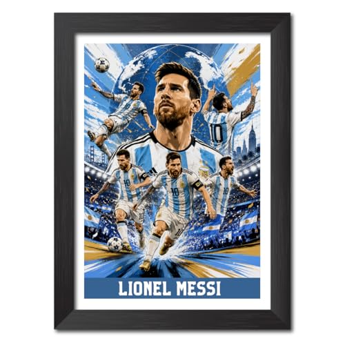Image of TenorArts Lionel Messi Argentina Poster Worldcup Themed Laminated Photo Frame Painting with Matt Finish Black Texture (12 inches x 9inches)