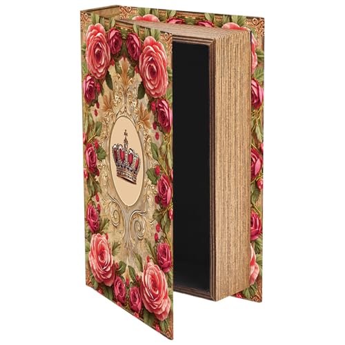 CREATCABIN Caja de Almacenamiento de Libros Decorativa Vintage Caja de Almacenamiento de Libros Falsos Cajas de Libros de Imitación, Decoración de Mesa de Cuero con Flores Estante Exhibición 23x15x5cm