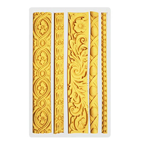 Palksky Diy Baroque Scroll Relief Cake Border Silicone Mold/Vintage Curlicues Fondant Molds Flower Frame Edible Lace Mould Mat For Birthday Candy Chocolate Sugarcraft Gum Paste Decorating Tool #TOP2
