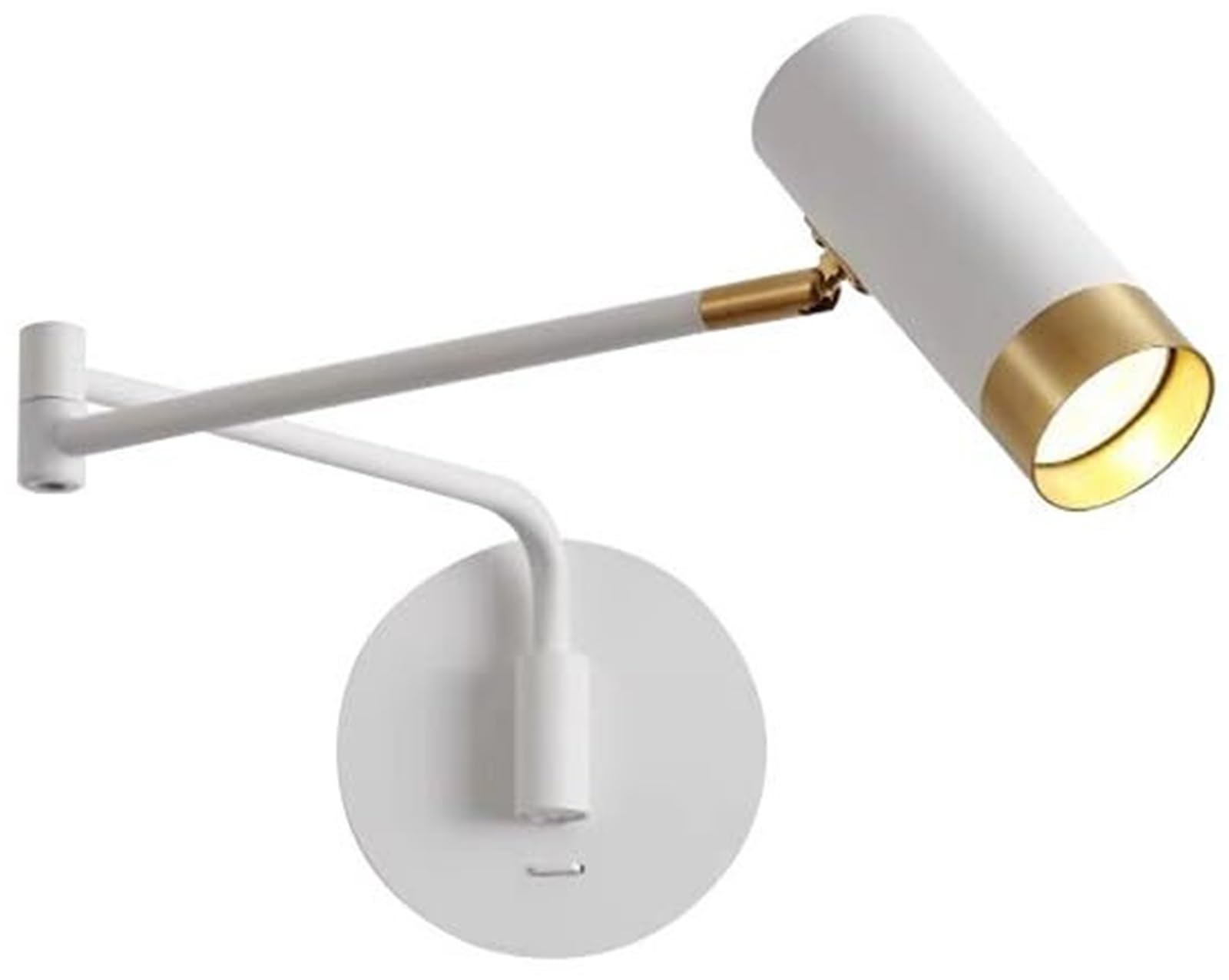 TCHAUSGZUS Black and Gold Swing Arm Wall Sconce - Adjustable Hardwired Reading Light for Bedroom and Living Room(White)