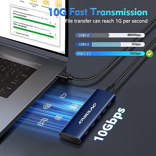 Image of Kinsound M.2 NVMe SSD Enclosure Adapter Tool-Free,Aluminum 10Gbps USB C External Portable NVMe M.2 Enclosure USB 3.1 Gen2 Thunderbolt 3 Support UASP Trim for PCIe M B+M Keys Size 2230 /2242 /2260 /2280