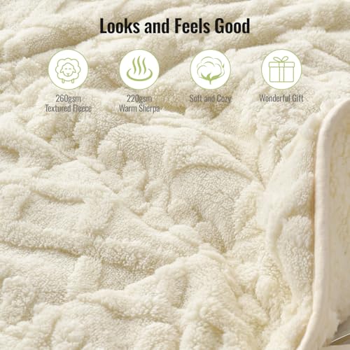 Image of Uttermara Weighted Blanket for Adults Twin Size 15lbs 48x72 inches, Dual Sided Soft Jacquard Sherpa Weighted Blankets, Thick Heavy Blanket for Sleeping and Calming, Beige