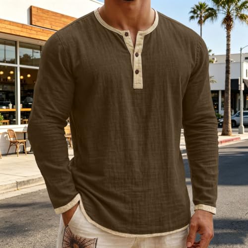 Camiseta Henley cómoda de algodón transpirable que no pierde la forma 2