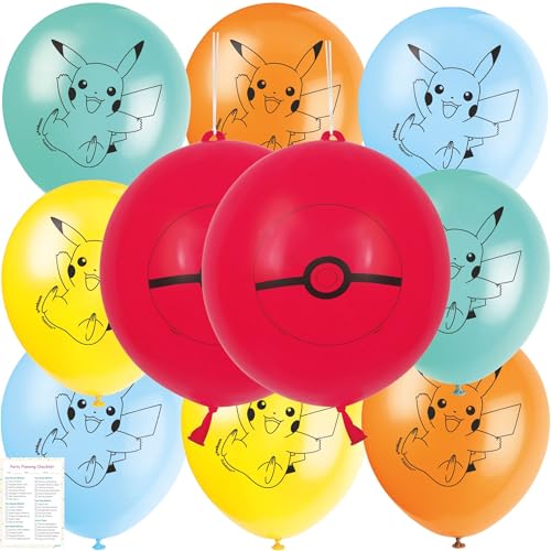 Ballons Pokémon | 8 ballons en latex et 2 ballons punch | Décorations d'anniversaire Pokémon | Fournitures de fête | Sous licence officielle