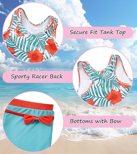 Image of Belovecol Girls Swimsuits Two Piece Tankini Bathing Suits Boyshort Summer Beach Swimwear 4-16Y Removable Bra Pads Above 12Y