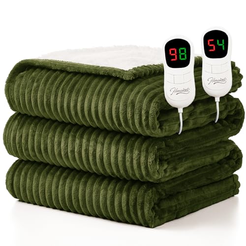 Image of Homemate Electric Heated Blanket King Size - 100 inchx90 inch Heating Blanket King Size Dual Control 1 /2 /4 /6 /8 Hours Auto-Off 10 Heat Level Over-Heat Protection Soft Flannel Sherpa ETL Certification