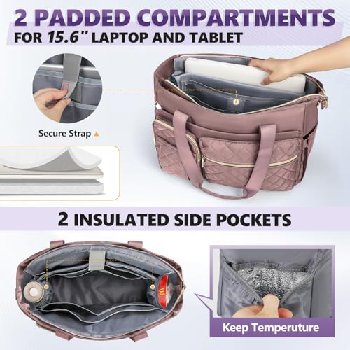 Image of SDYSM Teacher Tote Bag 15.6 inch Laptop Bag Work Bags for Women Nurse Tote Professional Computer Messenger Shoulder Bags Laptop Briefcase for Office, College, Nursing, Dusty Pink