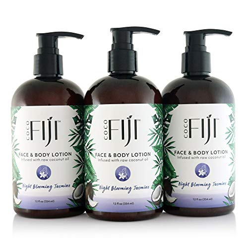 Coco Fiji Face & Body Lotion Infused With Coconut Oil | Lotion For Dry Skin | Moisturizer Face Cream & Massage Lotion For Women & Men | Night Blooming Jasmine 12 Oz, Pack Of 3 #TOP11