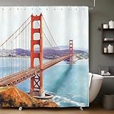 Golden Gate Bridge Duschvorhang 90x180 cm Anti-Schimmel Wasserdicht San Francisco 3D Shower Curtain Polyester Stoff Waschbar Duschvorhänge für Badewanne Badezimmer B.254
