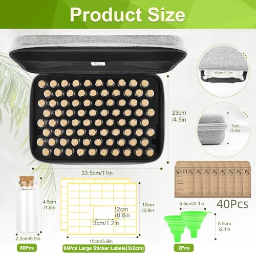 Image of 80 Slots Seed Storage Organizer with 40 Seed Envelopes, Sturdy Organizer Storage Box with Label Stickers, Glass Container for Flower Vegetable Garden Seed Saving (Seeds not Included)