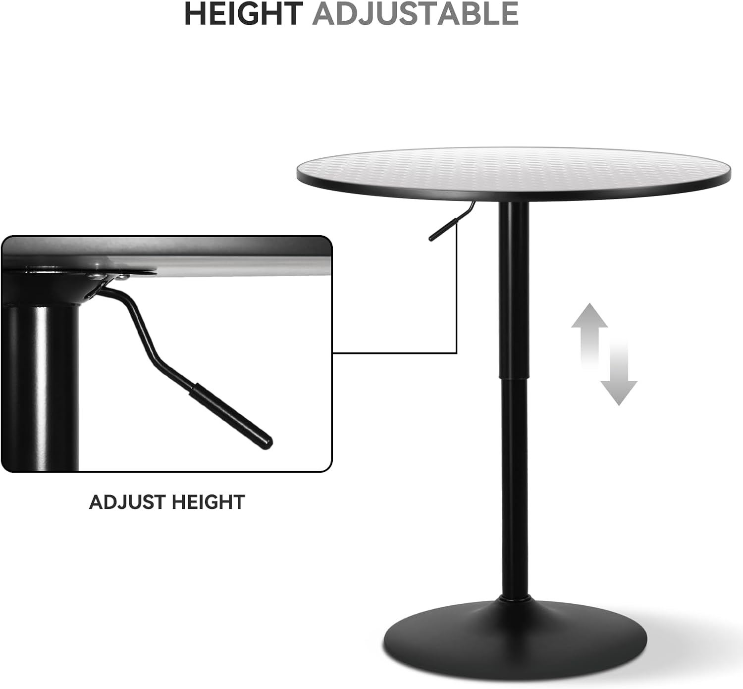31.5 Inch Round Pub Table, Adjustable Height 27.5" - 36", Bar Height High Top for Dining Room, Kitchen, Patio or Bar, Metal Base, Silver