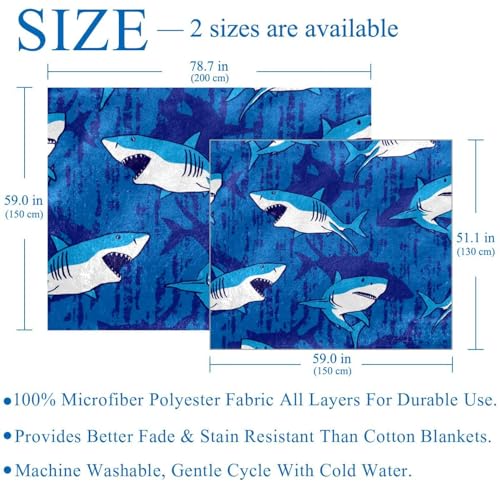 Couverture requin bleu en polaire microfibre douce 150x130cm - 4