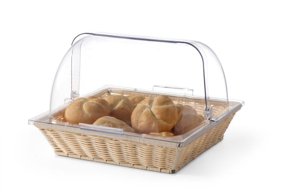 HENDI Cestino per pane con coperchio rolltop, GN 2/3, contenitore-cesto-espositore-display porta pane per la presentazione e la conservazione del pane, 365x335x(H)245mm, polipropilene, policarbonato