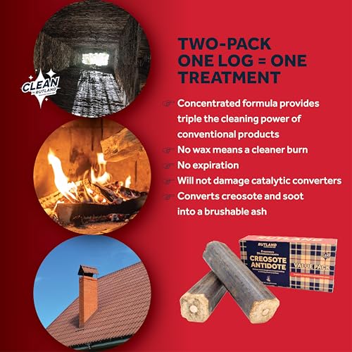 Rutland Creosote Antidote™ - Triple Power Remover Fire Logs - USA-Made Fireplace Cleaner & Chimney Sweeping Log - Premium Creosote Remover 2-Pack, 2.5 lbs Each Firelog - Image 5