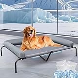 48'' Cooling Elevated Dog Bed with Pillow,Outdoor Indoor Raised Dogs Bed with Six Support Feet,Breathable Dog Cot Beds Teslin Medium Large Size Dogs,Dog Hammock Bed,Outside Pet Bed with 4 Ice Pack(XL)