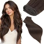 Elailite Weft Hair Extensions Real Human Hair Bundles Weave Straight Double Weft Sew In Hair Extension Remy 100G - #2 Dark Brown - 10 Inch