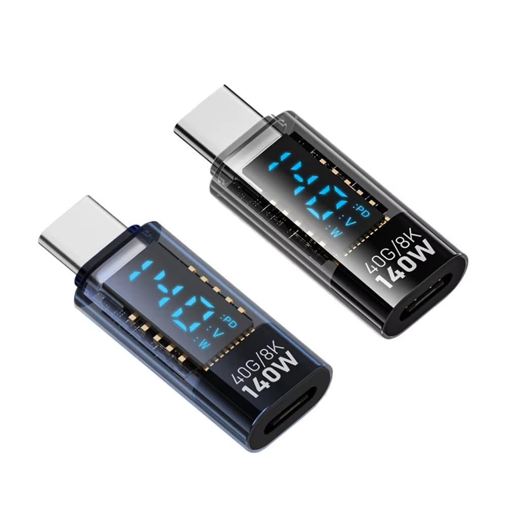 Adapter USB C z Wyświetlaczem LED 140 w 40 Gb/S 8K Rozszerzenie USB C PD3.1 Złącze C Miernik C Czarny